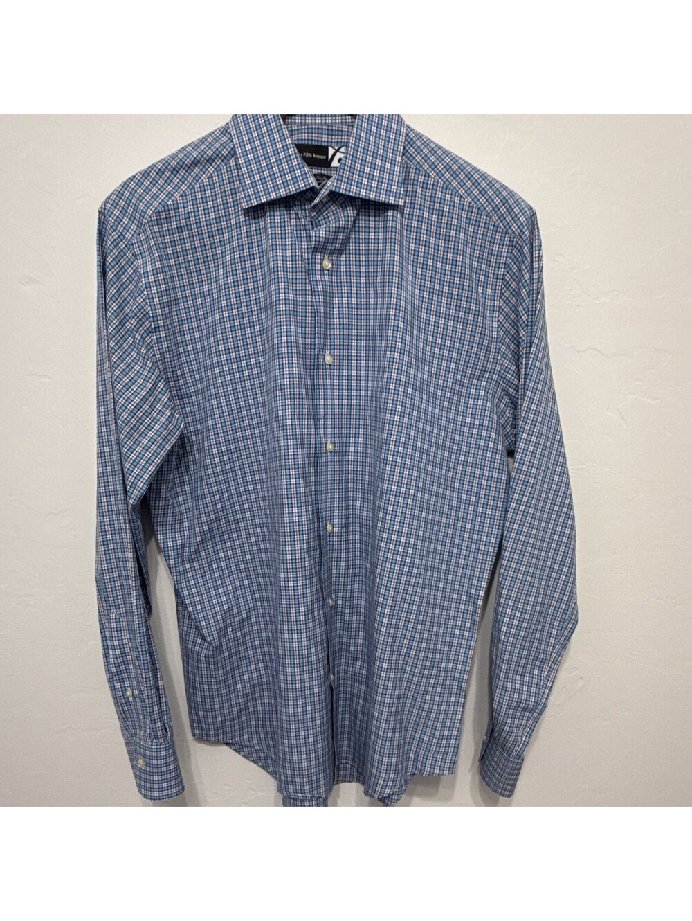 Saks Fifth Avenue Men's Check Blue White Red Dress Shirt M Long Sleeve Collared